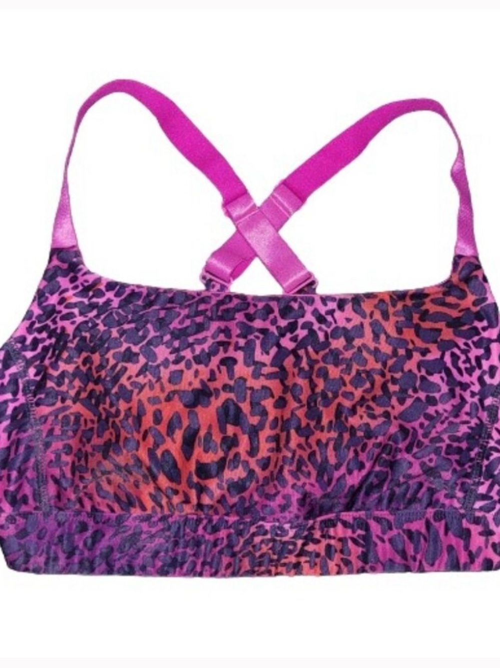 Athletic Works Pink and Purple Leopard Print Cross-Back Sports Bra